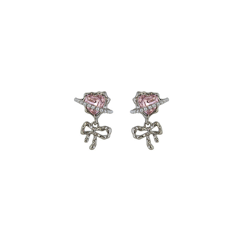 Wholesale Silver Needle Love Wrap Heart Pearl Alloy Earrings